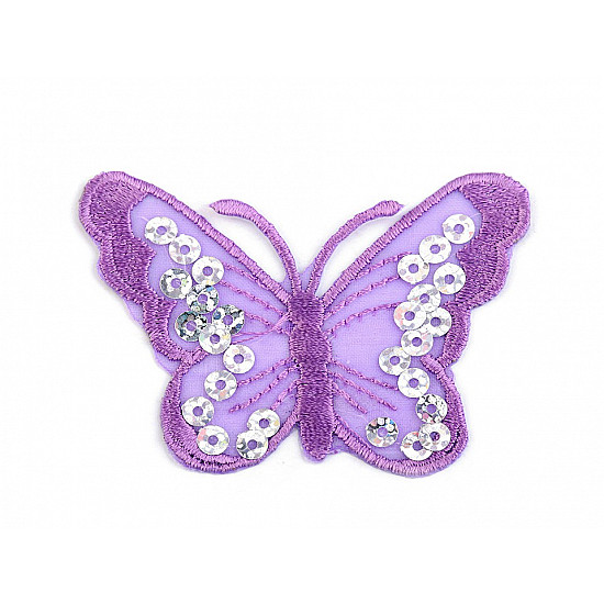 Aplicație termoadezivă, fluture cu paiete (pachet 2 buc.) - violet