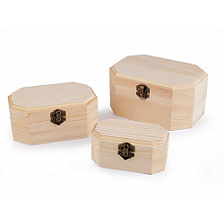 Set 3 cutii hexagonale din lemn natur