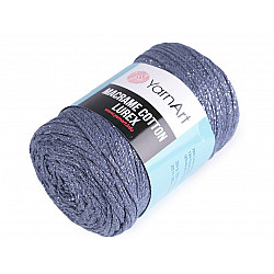 Fir de tricotat / croșetat Macrame Cotton cu lurex, 250 g - albastru denim - argintiu